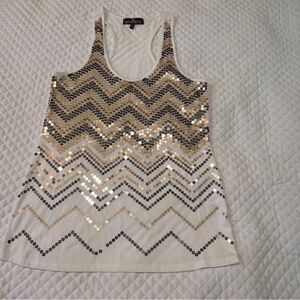 Almost Famous White and Gold Sequin Tank Top